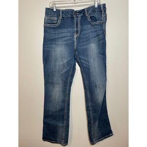 Cowgirl Tuff Co Womens Bootcut Jeans Dark Wash Contrast Stitch W34 L31 Denim